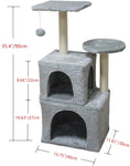 MIAO PAW 1Cat Tree CatTower Cat Condo Cat Furniture Activity Center Kitten Play House Cat Bed Sisal Scratching Posts and Double Platforms Grey