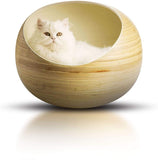 Fhasso Luxury Bamboo Cat Bed - Eco-Friendly, Natural, Handmade Cat Cave Bed with Washable Velvet Cushion - Enclosed Premium Pet Bed - Modern, Decorative Design