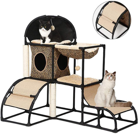 Cat Tree for Large Cats Super Stable Cat Furniture with Scratching Posts Hammock Cat Jungle with Extra Thick Plastic Tube and Comfortable Flannel, Cozy Perches 42In