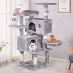 MQ Multi-Level Cat Tree Condo, Activity Center Cat Play Tower Furniture 49" with Sisal-Covered Scratching Posts 2Pcs Plush Perches 2Pcs Cat Caves & Basket for Kittens Adult Cats (Grey)