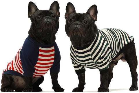 Fitwarm 2-Pack 100% Cotton Striped Dog Shirt for Pet Clothes Puppy T-Shirts Cat Tee Breathable Strechy Black-White Yellow Blue