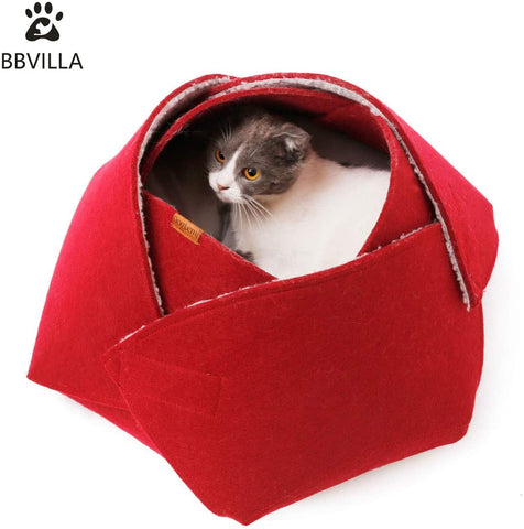 BBVILLA Rose Cat House Indoor Cat Cave Bed Collapsible Pet House Warming Beds for Small Dog/Cats/Puppy with Soft Carpet Kittens Toy