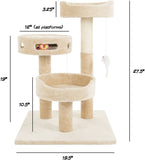 PETMAKER Cat Tree 3 Tier 2 Hanging Toys A 3 Ball Play Area and Scratching Post, 27.5", Tan