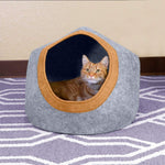 Kitty City Large Faux Leather Trimmed Felt Cat Cave, Cotton Rope Woven Cat Bed, Warm and Cozy cat Bed