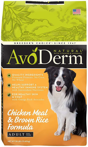 AvoDerm Natural Dry & Wet Dog Food, For Skin & Coat, Chicken & Rice Formula, 30 pounds