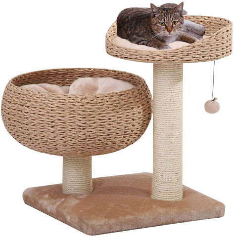 PetPals Hand-Made Paper Rope Natural Bowl Shaped with Perch Cat Tree