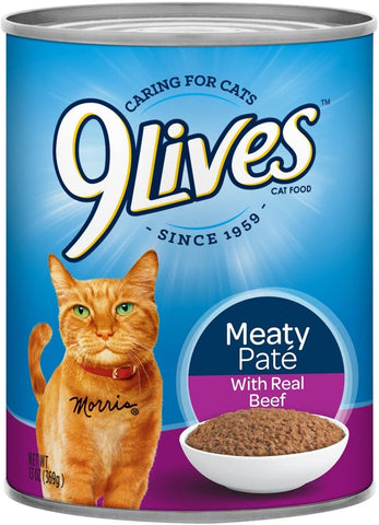 9Lives Meaty Paté With Real Beef Wet Cat Food, 13 Oz Cans (Pack Of 12)