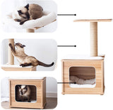 Catry, Wooden Cat Tree Condo with Natural Sisal Rope Scratching Post for Kitten