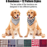 Dog Bandanas - 6PCS Birthday Gift Washable Green Black Brown Blue Red Dog Bandana Square Plaid Printing Dog Bib Double Reversible Kerchief Scarf Adjustable Accessories for Small to Large Dog Puppy Cat