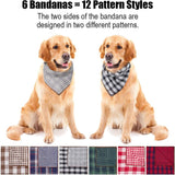 Dog Bandanas - 6PCS Birthday Gift Washable Green Black Brown Blue Red Dog Bandana Square Plaid Printing Dog Bib Double Reversible Kerchief Scarf Adjustable Accessories for Small to Large Dog Puppy Cat