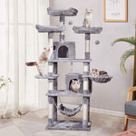 MQ Multi-Level Cat Tree, Activity Cat Tower Furniture with Sisal-Covered Scratching Post 3 Padded Plush Perches Dual Condo & Basket Removable Hammock for Large Small Cat（Gray/Smoky Gray）