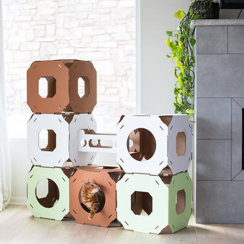 Cat Amazing STACKS! - Modern Cat Condo & Modular Cat Tree - House & Tunnel Cubes for Cats - Made in USA