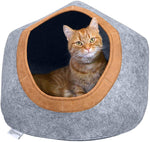 Kitty City Large Faux Leather Trimmed Felt Cat Cave, Cotton Rope Woven Cat Bed, Warm and Cozy cat Bed