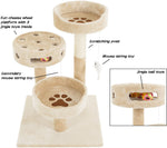 PETMAKER Cat Tree 3 Tier 2 Hanging Toys A 3 Ball Play Area and Scratching Post, 27.5", Tan