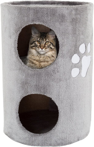 PETMAKER Cat Condo 2 Story Double Hole with Scratching Surface, 14" x 20.5", Gray (80-PET5080)