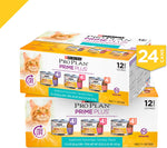 Purina Pro Plan Grain Free Senior Pate Wet Cat Food Variety Pack, PRIME PLUS Seafood Favorites - (2 Packs of 12) 3 oz. Cans