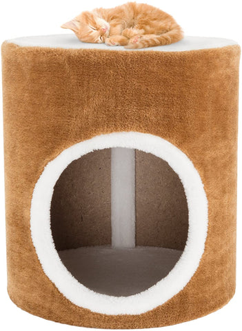 PETMAKER Cat Condo Barrel Single Hole, 14" x 15", Brown & White