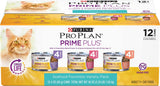 Purina Pro Plan Grain Free Senior Pate Wet Cat Food Variety Pack, PRIME PLUS Seafood Favorites - (2 Packs of 12) 3 oz. Cans