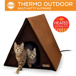 K&H Pet Products Outdoor Multi-Kitty A-Frame Heated and Insulated, Chocolate Brown