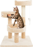 PETMAKER Cat Tree 3 Tier 2 Hanging Toys A 3 Ball Play Area and Scratching Post, 27.5", Tan