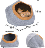 Kitty City Large Faux Leather Trimmed Felt Cat Cave, Cotton Rope Woven Cat Bed, Warm and Cozy cat Bed