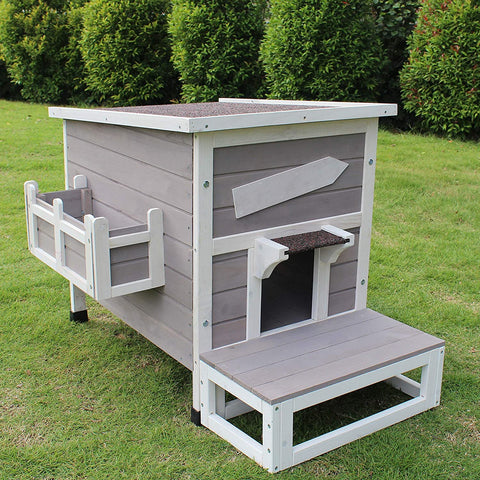 ROCKEVER Outdoor Cat Shelter with Escape Door Rainproof Outside Kitty House Size:Luxury Single Story ( 2-3 cats) Color:Grey&White